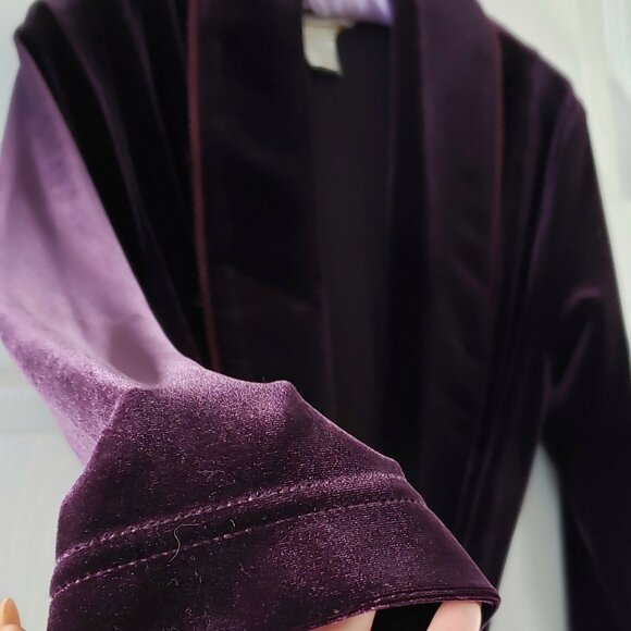Diamond Tea Shawl Collar Velvet Wrap Robe Royal Purple Size S - Picture 2 of 5